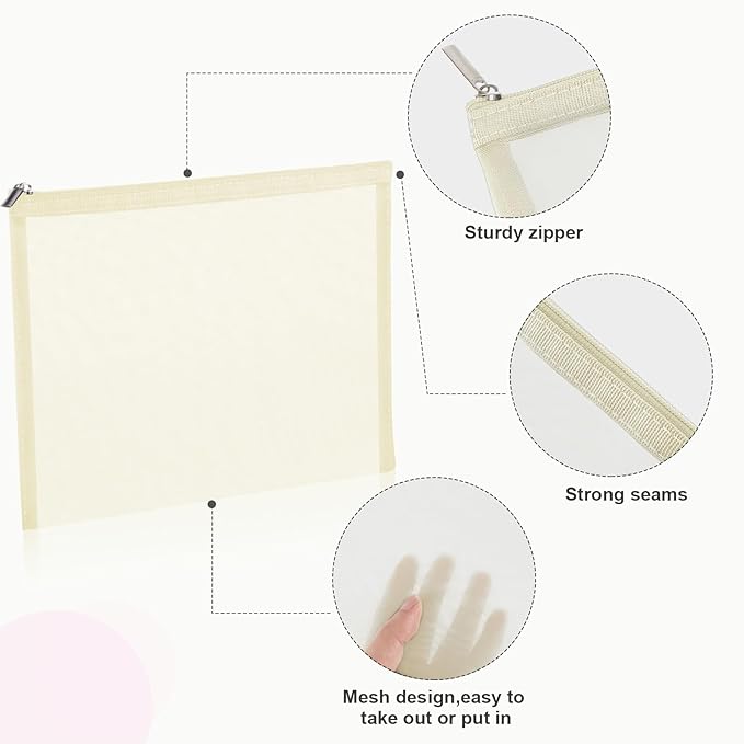 6 Pieces Mesh Makeup Bags Mesh Cosmetic Bag Portable Travel Organizing Zipper Pouch Toiletries Makeup Pouches for Home Office Travel Accessories - Image 3