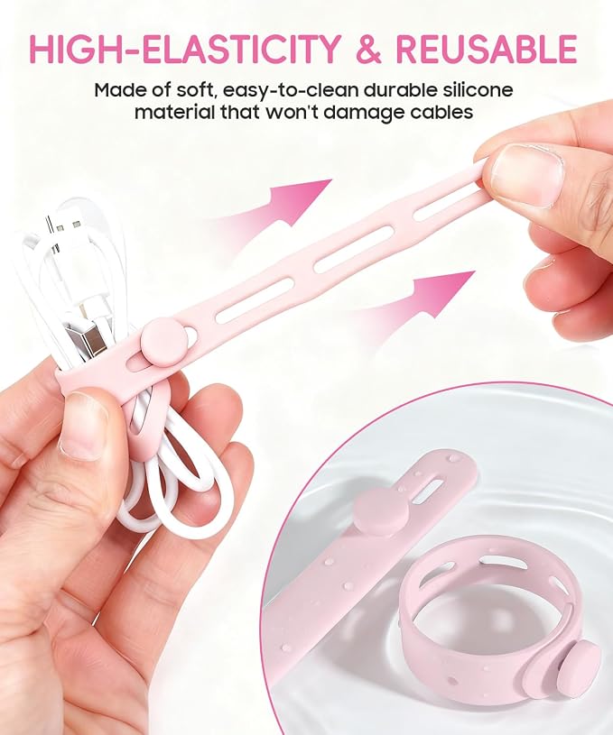 25Pack Silicone Cable Ties,Reusable Cord Organizer for Bundling Electrical Cords,Adjustable Data Cable Organizer Ties,High Elasticity Cable Straps for Home/Office/School/Travel(5 Colors) - Image 3