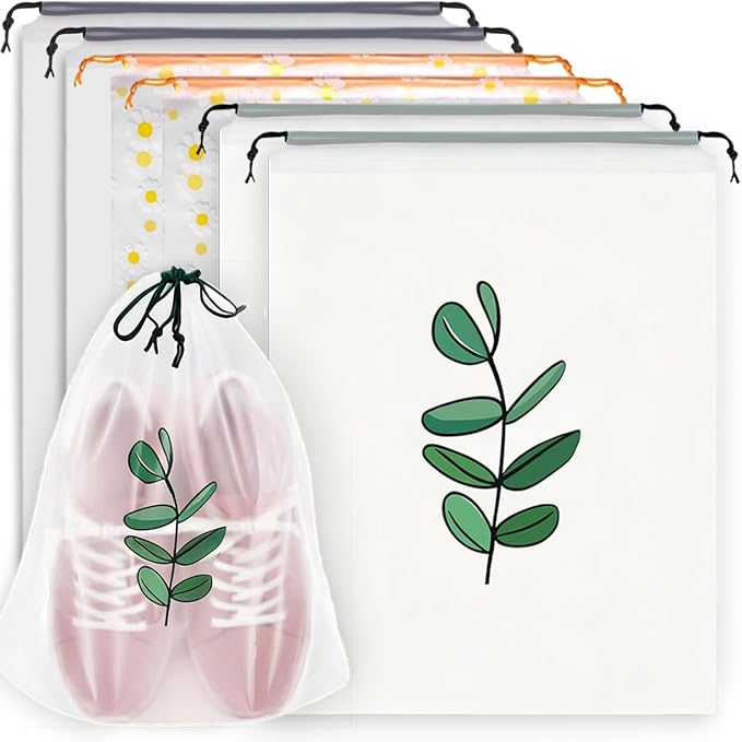 Clear Shoe Bags for Travel 15.7” x 11.8”, 3 Pattern Design Travel Shoe Bags, Drawstring Shoe Travel Bags for Packing and Storage, Waterproof & Dustproof (6PCS) by Unknown