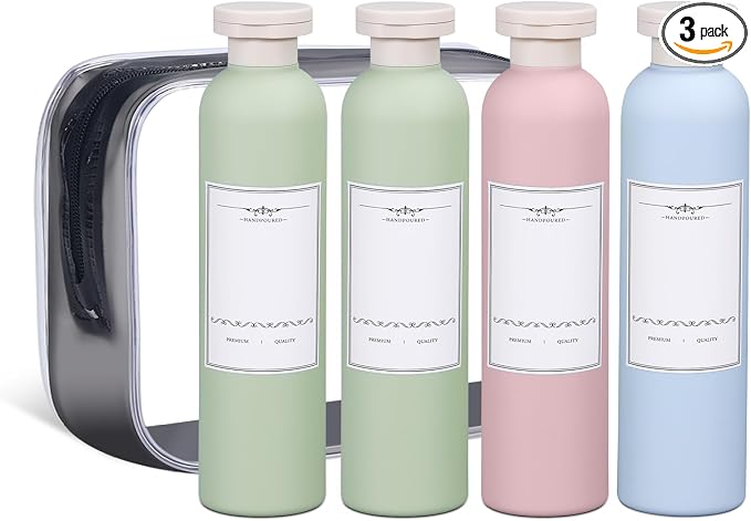 ASEVAT Plastic Leak Proof Travel Bottles for Toiletries, TSA Approved Travel Size Containers, Squeeze Bottles Refillable for Shampoo, Lotion & Body Wash (Blue+Pink+Green, 8.8 oz) by ASEVAT