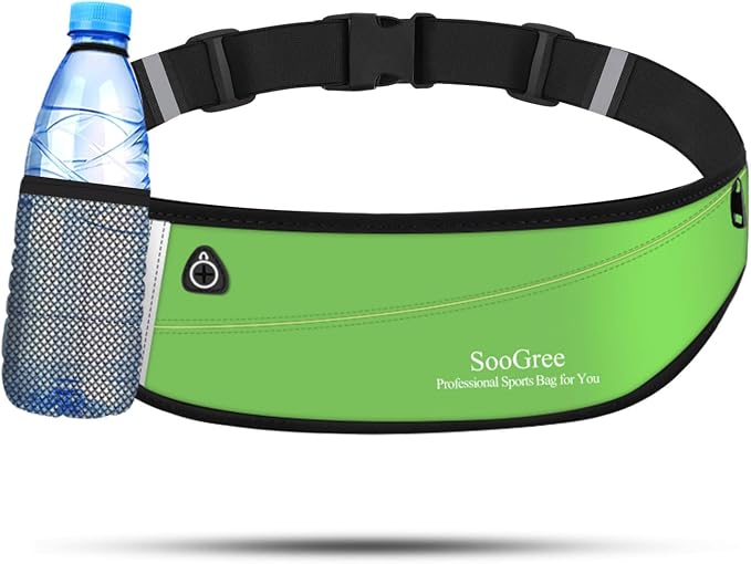 SooGree Slim Running Belt Fanny Packs for Women Men,Water Bottle Holder Hydration Fanny Pouch,Waterproof Sport Waist Pack with Reflective Strip,Runner Belt Bag for Running Cycling Camping Gym (Green) by SooGree