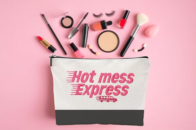 ZUYUROU Funny Makeup Bag for Women - Hot Mess Express Sassy Pink Quote Pouch - Y2K Preppy Style Canvas Cosmetic Organizer - Hilarious Gift for Best Friend, Busy Mom & College Student - Image 4