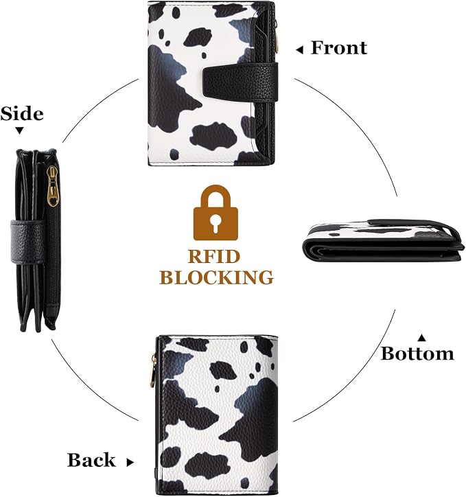 Small Wallet Women RFID Blocking Soft Leather Bifold Compact Card Holder Wallet for Women with Zipper Coin Pocket 4 ID Window - Image 4