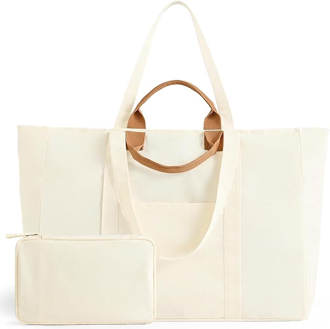 20" 12 Gal Extra Large Canvas Travel Tote Bag with Zipper | Oversized foldable lightweight tote, dual handles, big weekender carry tote for travel, shopping, overnight trip by KIDJFGG