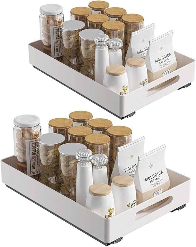 2 Pack Pull Out Cabinet Organizer, Adhesive Slide Out Drawer for Cabinets, Peel and Stick Pull Out Drawer Shelves, Multifunctional Drawer Organizers for Kitchen,Bathroom, Bedroom (White) by LAKNUY