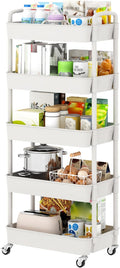Sywhitta 5-Tier Plastic Rolling Utility Cart with Wheels for Storage,White | Multi-Functional Storage Trolley, for Office, Living Room, Kitchen, Bathroom,Movable Organizer,Space-Saving,Easy to assemble by haseverythingyouneed