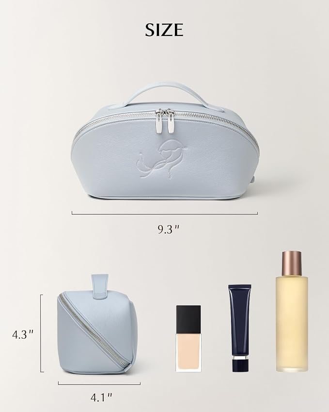 EACHY Travel Makeup Bag for Women, Flat Open Cosmetic Bag, Blue, Medium | Flat-open cosmetic organizer with clear TPU brush pocket and extra storage for makeup, toiletries and travel essentials - Image 6
