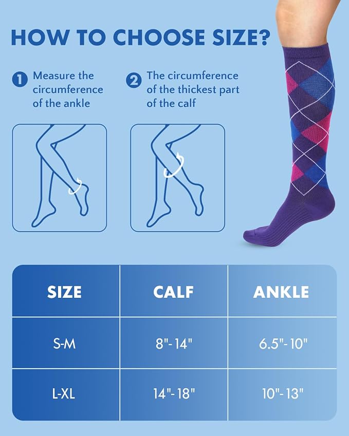 Compression Socks for Women 15-20 mmHg, 2 Pairs | Graduated Support, Knee High Fit, Polyester Stretch, Circulation Comfort, Nurses, Travel, Athletes, Flight, Daily, Patterned - Image 3
