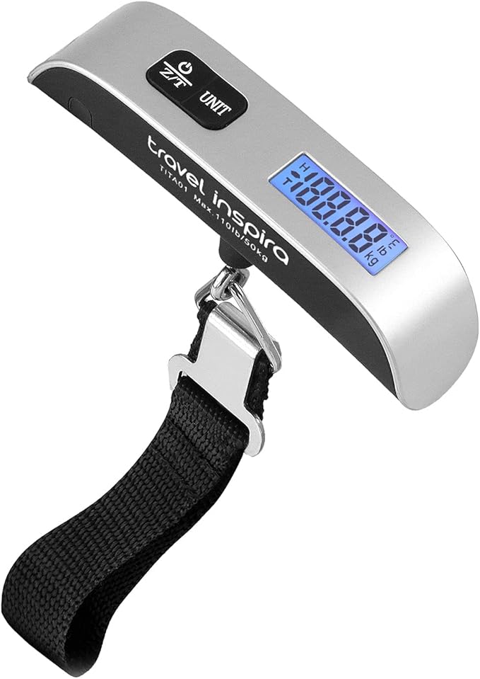 travel inspira Luggage Scale, Portable Digital Hanging Baggage Scale for Travel, Suitcase Weight Scale with Rubber Paint, 110 Pounds, Battery Included by TravelInspira