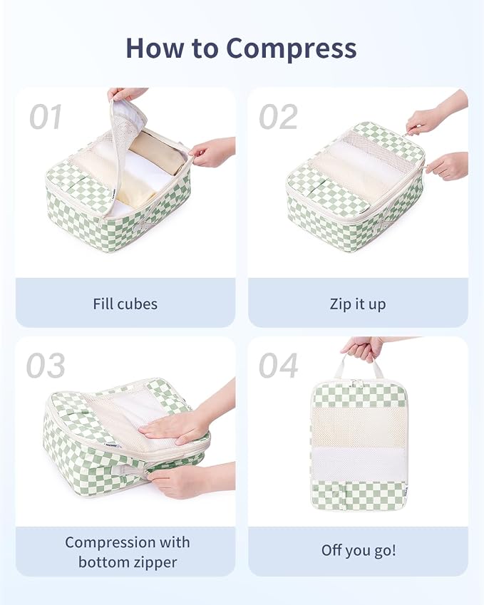 Narwey 6 Set Compression Packing Cubes for Travel Women Men, Travel Cubes for Carry On Suitcase, Durable Compression Luggage Organizer Bags - Image 4