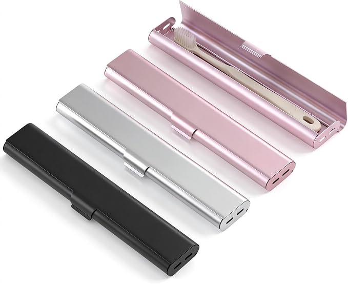 Portable Toothbrush Travel Case: 3 Pack Breathable & Dirt-Proof Hotel Camping Outdoor - Aluminum for Storage Recyclable Traveler (3, Multicolor) by betevie