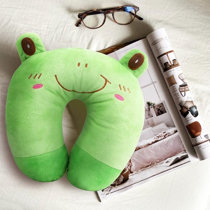 EKDJKK Travel Pillow for Kids, Cute Animal Neck Pillow Support U Shaped Cushion Plush Soft Rest Reading Pillow Sleeping Pillow for Airplane Train Car (Frog) - Image 6