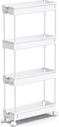 SPACEKEEPER Slim Rolling Storage Cart, 4 Tier Bathroom Cart Organizer,White | Narrow Rolling Cart with Wheels for Kitchen Office Bathroom Laundry Room,Mobile Utility Cart for Craft Art Makeup Nail Polish by SPACEKEEPER