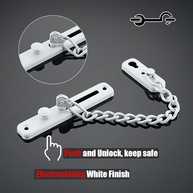 JQK Door Chain Lock White, Stainless Steel Door Guard with Spring Anti-Theft Press Lock, Matte White, HDC100-WH - Image 3