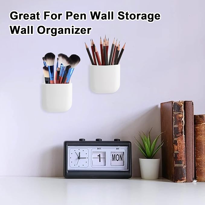 3 Pcs Remote Control Holder, Wall Mount Pen Holder Hole-Free Self Adhesive Phone Charging Organizer Pencil Storage Containers for Home Office School Supply Orgaizer ​(White - Image 5