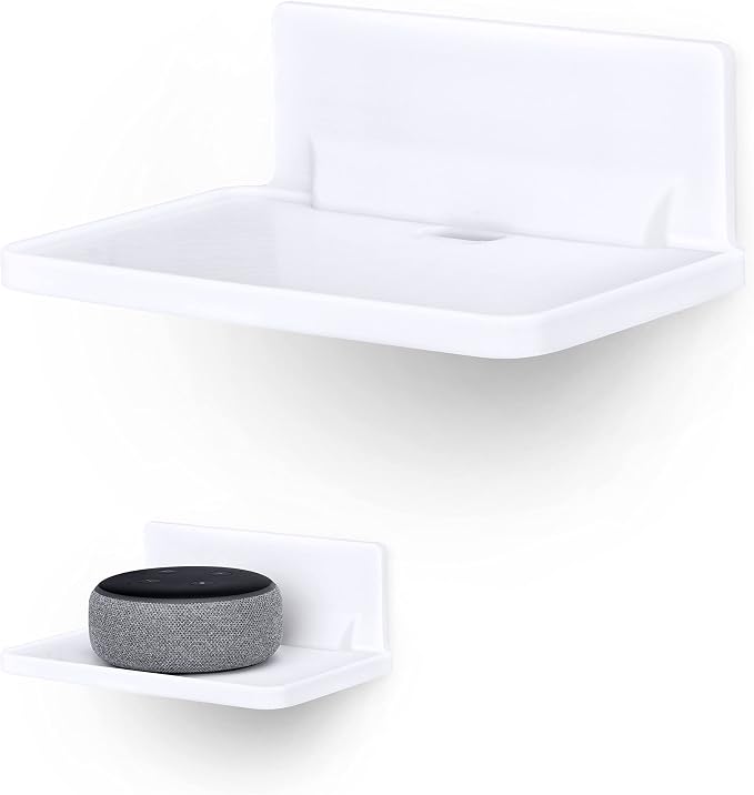BRAINWAVZ 6.7" Adhesive Floating Wall Shelf for Small Speakers, Deco, Plants, Baby Monitors, Toys, Bathroom, Kitchen & More, Easy to Install, No Screws & Mess, 6.7” x 4.1 (SHELF200-White) by Brainwavz