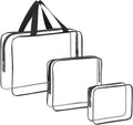 HAOGUAGUA 3 Pieces Large Clear Travel Bags for Toiletries, Waterproof Clear Plastic Cosmetic Makeup Bags, Transparent Packing Organizer Storage Bags (Black) by HAOGUAGUA