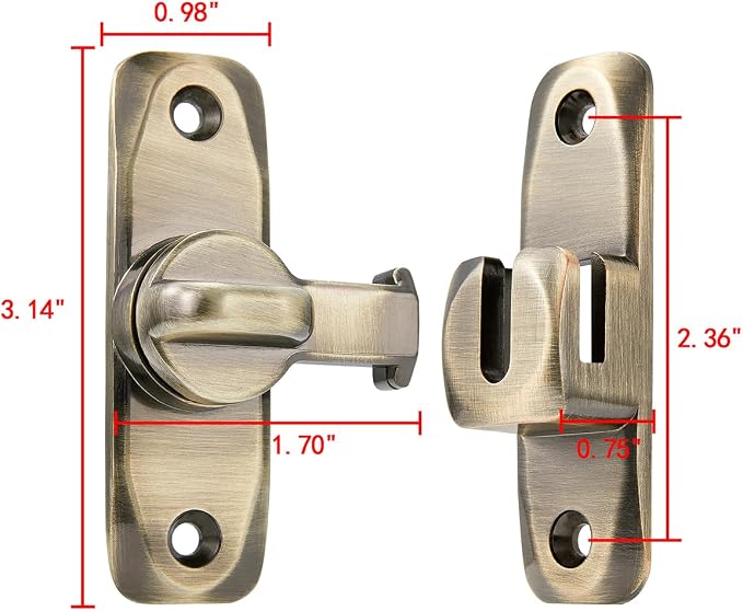 Bronze Barn Door Latches,90/180 Degree Gate Lock_B | Zinc Alloy Right Angle Door Lock Latch,Flip Gate Latches,Sliding Door Latch Lock,for Cabinets,Fence Gates,Pet Cage - Image 2