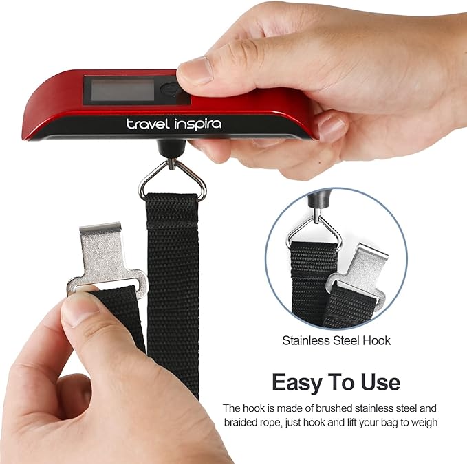 travel inspira Luggage Scale, Portable Digital Hanging Baggage Scale for Travel, Suitcase Weight Scale with Rubber Paint, 110 Pounds, Battery Included - Image 4