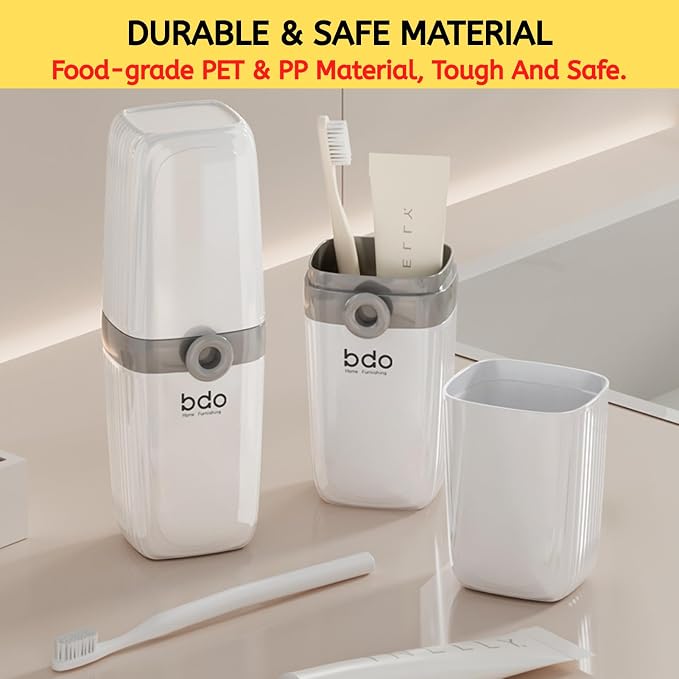 Topavatop Toothbrush Travel Case, 2 in 1 Toothbrush Holder and Rinse Cup, Large Capacity Toothbrush Cup with Cover, Portable Travel Toothbrush Holder for Traveling, Camping, Trip - 1Pcs - PureWhite - Image 6