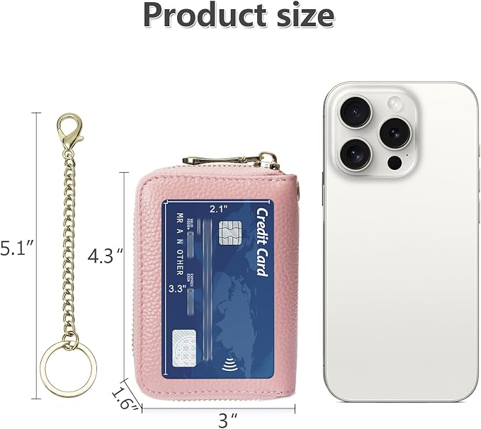 imeetu Rfid Credit Card Holder, Businese Card Case, Wallet for Women Men | Genuine Leather Card Wallet with id Window, Keychain & Double Zipper, Water-resistan Small Wallet with Gift Box, Daily Travel - Image 6