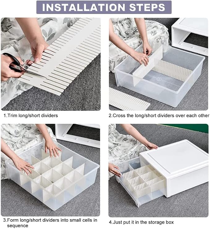 44Pcs Drawer Dividers with Fixing Buckle, Adjustable Drawer Organizer Storage Separator for Clothes, Cutlery, Socks, Underwear, Makeup, Dresser, Kitchen, Bedroom, Office, Bathroom, 14.5 * 2.75in - Image 7