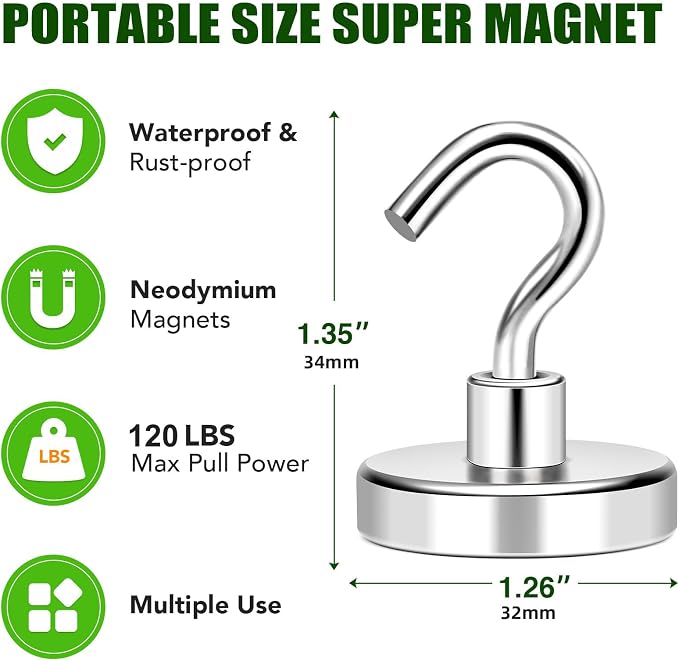 Magnetic Hooks 120Lbs Heavy Duty Magnets with Hook for Cruise Cabin | Strong Magnet Hooks for Hanging Super Metal Magnetic Hanger for Grill Fridge Kitchen Pack of 20 - Image 6