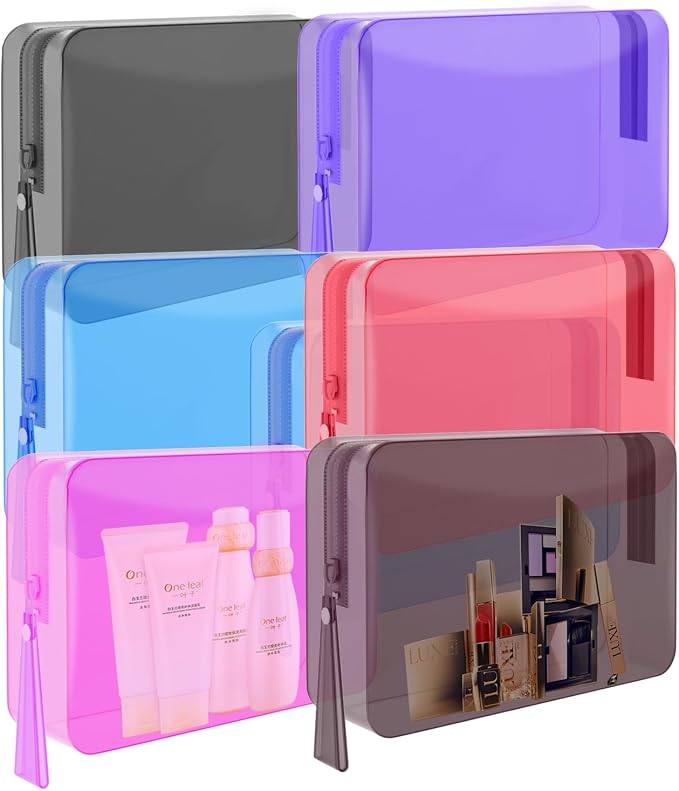 ZHOOGE 6 Pack Clear Cosmetic Bag Makeup Bags Toiletry Bag with Zipper and Handle, TSA Approved Clear Organizer Bags, PVC Cosmetic Pouch for Women and Men Fit Carry-on Travel Essentials - Image 4