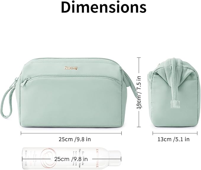 Narwey Makeup Bag Women Large Wide-open Make up Bag Travel Cosmetic Organizer Toiletry Bag for Cosmetics Toiletries Accessories (Mint Green) - Image 2