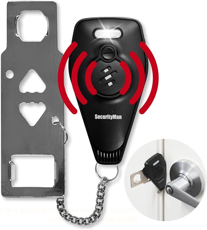 Securityman Portable Door Lock with Alarm | Hotel Door Locks for Travelers Security | Loud 130dB Door Security Device for Hotel Room, Apartment Home, & Travel Safety Inside for Women Children - Black by SECURITYMAN