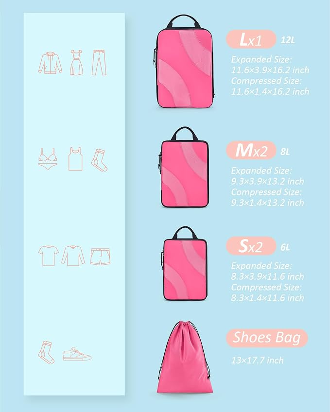 BAGSMART Compression Packing Cubes for Travel | Lightweight suitcase organizers bag set, space-saving double zipper expansion for carry-on luggage & travel organization - Image 2