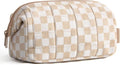 BAGSMART Makeup Bag Travel Toiletry Bag, Zipper Pouch, Checkered Khaki | Wide-open, Puffy Padded, Travel Essentials, Make Up Bag, For Women, Makeup Organizer, Toiletries Accessories Brushes by BAGSMART