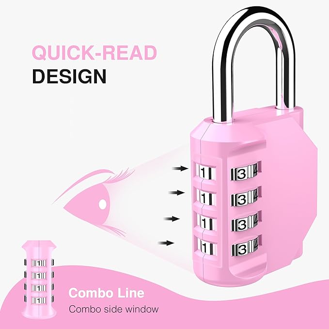 Puroma 2 Pack Combination Lock Locker 4 Digits Combo Padlock Gym Pink | For School Gate Fence Toolbox Hasp Storage, Outdoor, Resettable, Weatherproof, Side Window, Crack Cut Resist, Hardened Steel - Image 3