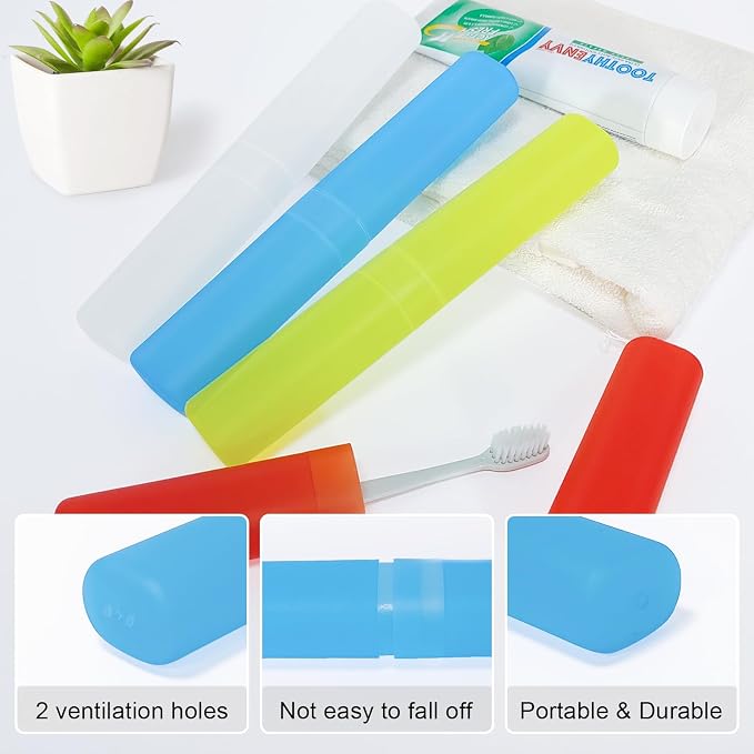 Mulbozy 4 Pack Portable Travel Toothbrush Case, Transparent Breathable Plastic Toothbrush Holder for Home, Travel, Business, Camping, School - Image 4