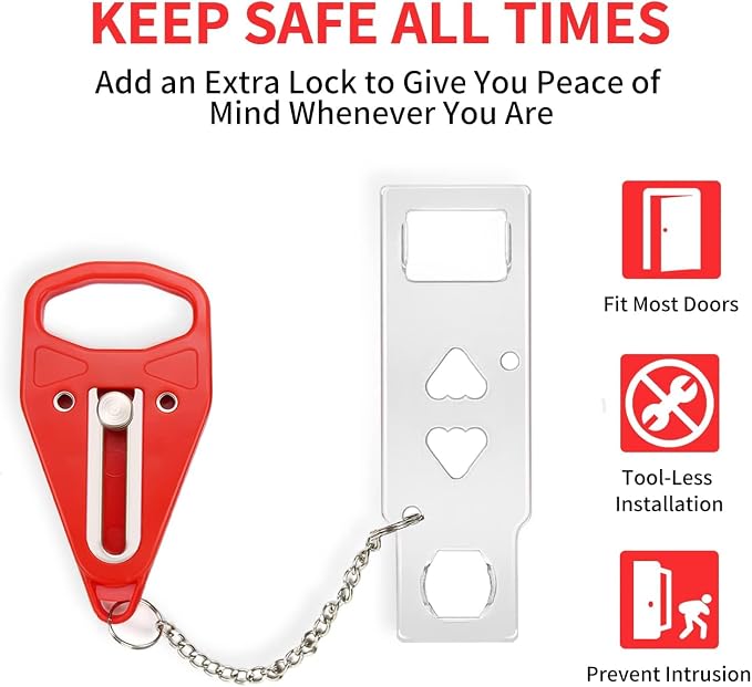 Rerishom Portable Door Lock, Hotel Travel Door Lock Security for Home, Red | Hotel Safety Device for Door Security, Portable Lock for Hotel Room, Apartment, College Dorm and Travel - Image 3