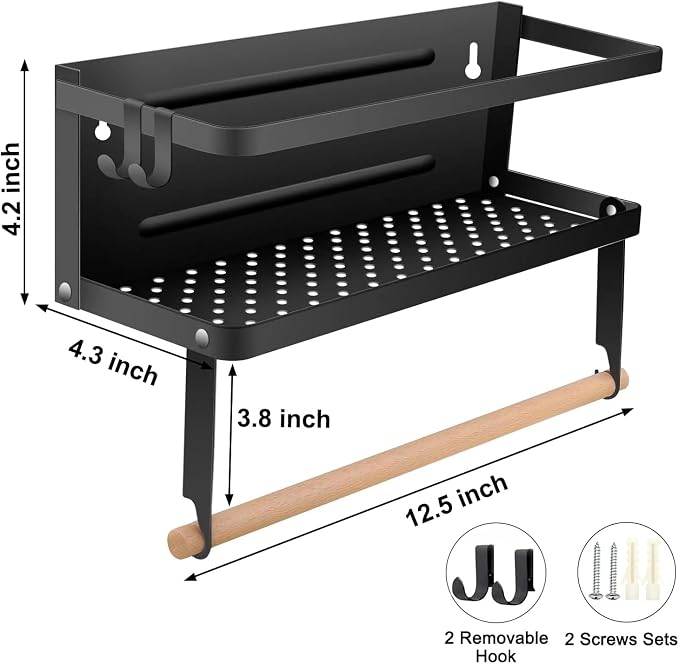 Magnetic Spice Rack for Refrigerator Magnetic Paper Towel Holder for Fridge Magnetic Shelf Magnetic Shelves 2 Hooks Fridge Magnet Organizer Spice Rack Seasoning Organizer Kitchen Storage - Image 2