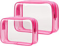 Clear Makeup Bag for Travel - TSA Approved Toiletry Bag, 2 Rose Red | 1 Medium Quart Carry-On & 1 Large Checked-Luggage, Reinforced Seams, Water-resistant, Clear Easy-Check for Airport, Women by Packism