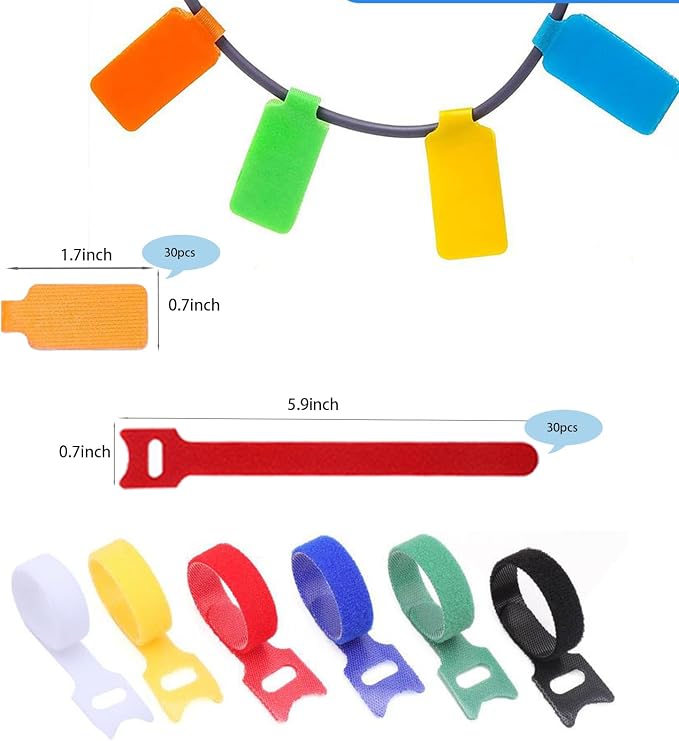 60 Pieces Cable Labels & Reusable Hook and Loop Fastening Ties Set - 30 Pieces Cord or Wire Labels & 30 Pieces Labels for Electronic Cords, Home & Office Cord Management - Image 2