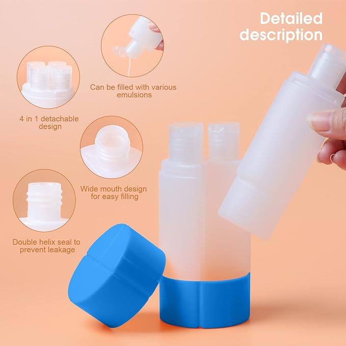 Olatay Travel Bottle, TSA approved 4-in-1 Leak-Proof Bottle, 4 * 60ml/2oz, with 2 Pre-printed Labels for Travel Gym Camping, Carry-On Travel Size Toiletries Shampoo Lotion Bottle for Women Men（Blue) - Image 3