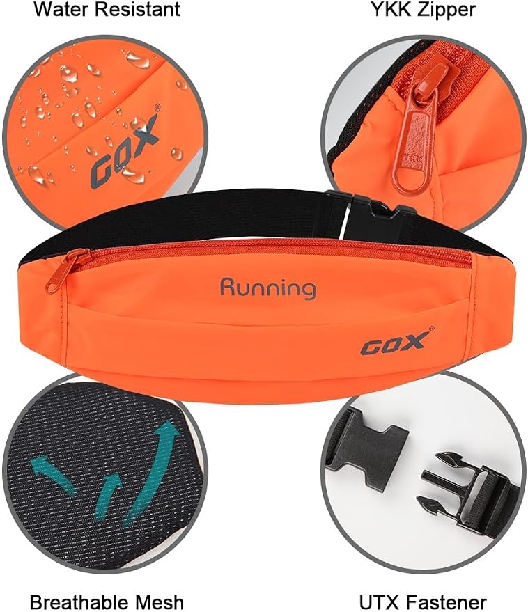 Gox Running Belt, Slim Waist Pack, Orange | Phone Holder, Waterproof Athletic Pouch, Men Women Running Gym Hiking, Small Cross Body Sling Bag, Reflective - Image 5