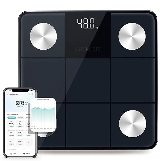 Smart Scale for Body Weight BMI Fat Muscle Bluetooth APP Sync | Scan Body Composition, Backlit LED Display, Max 400lb, 0.1lb Steps, Multi-User, Baby Mode, High Accuracy, Health Equipment by NUTRIFIT