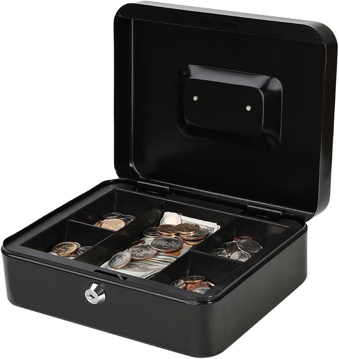 Decaller Large Cash Box with Money Tray, Metal Money Box with Key Lock for Home or Business, 9.83" x 7.82" x 3.41", Black - Image 2