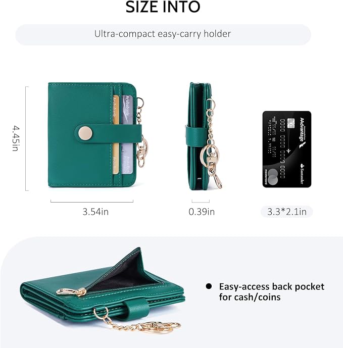 POIUGOYA Slim Wallet for Women,RFID Blocking Bifold Credit Card Holder with Zipper Coin Pocket,ID Window,Keychain - Image 4
