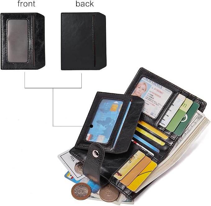 BOSTANTEN Leather Womens Wallet Small RFID Blocking Credit Card Holder | Removable ID Window, Zipper Coin Pocket, Bifold, Minimalist, Fits Small Purses, Daily Use, Ladies Gifts, Black - Image 2