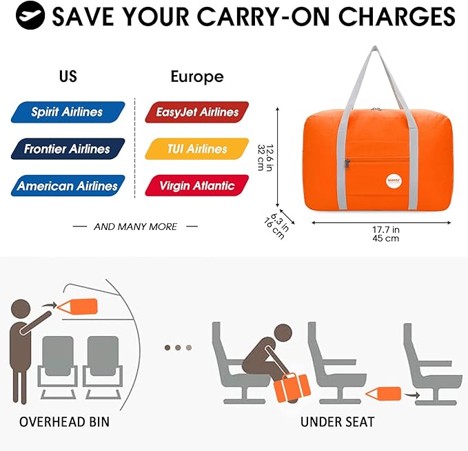WANDF Personal Item Travel Bag, Carry On Duffle Bag Women | 18x14x8 inches, Frontier Airline Underseat Fit, Weekend Overnight Trips, Lightweight Packable - Image 2