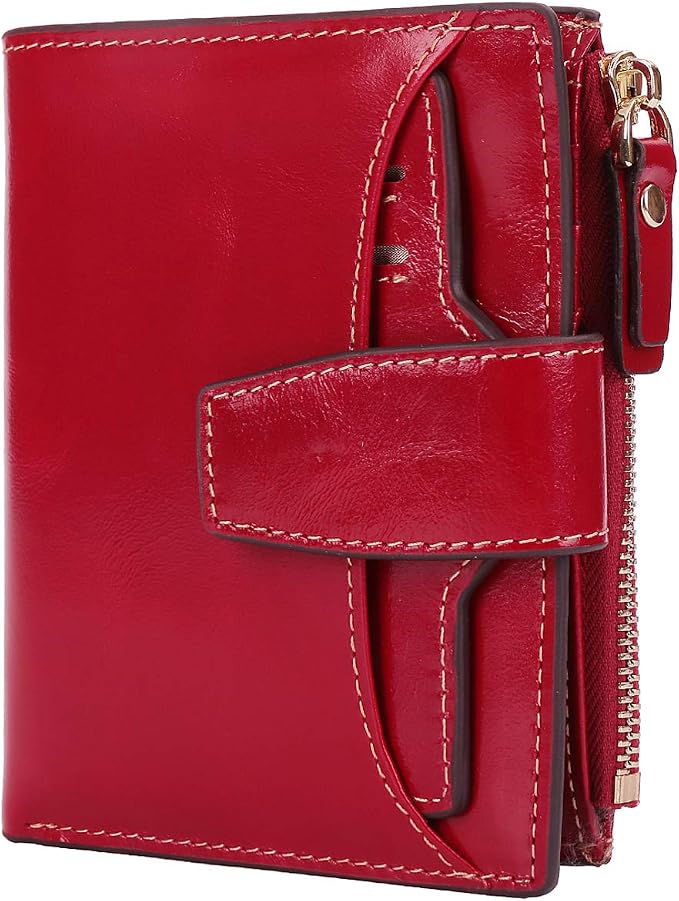 Women's RFID Blocking Leather Small Compact Bi-fold Zipper Pocket Wallet Card Case Purse with id Window - Image 6