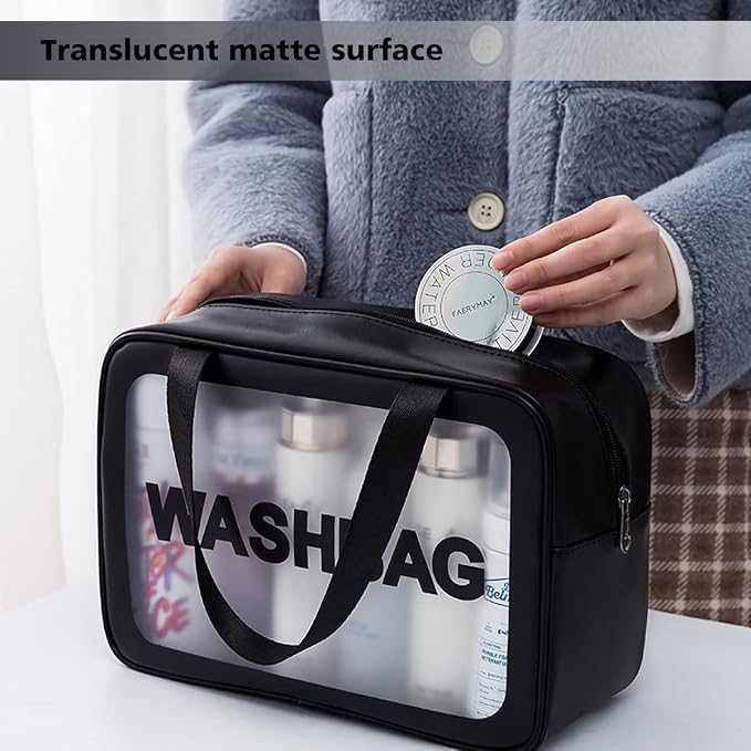 DAPOWER Travel Toiletry Bag for Women and Men, Matte Translucent Shower Bag with Handy Handle, Makeup Cosmetic Organizer Bag for Travel Toiletries Accessories (Black) - Image 5