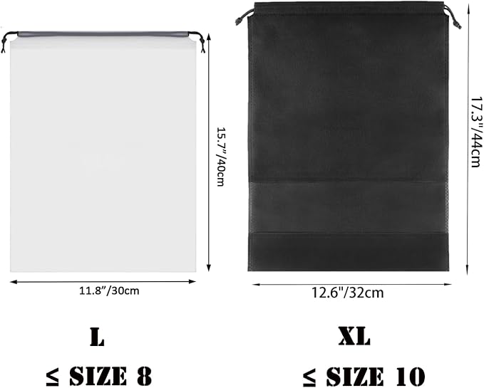 YMCCOOL 12pcs Non-woven Shoe Bags for Travel 12.6" X 17.3" Portable Shoe Bags with Clear Window, Large Drawstring Dustproof Travel Shoe Storage Bag for Men & Women, Black,XL Size - Image 6