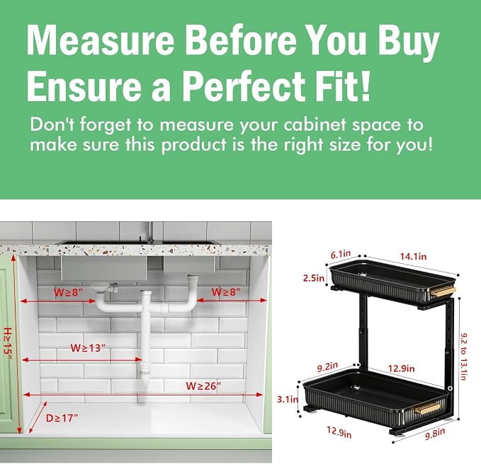 ARSTPEOE Under Sink Organizer - 2 Pack Multi-Purpose Pull-Out Storage Shelf | Slide out Pull out Cabinet Organizer Shelf, Storage for Kitchen Bathroom - Image 2