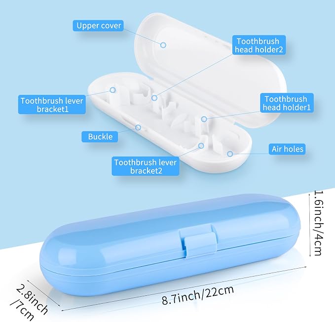 Fowecelt 2 Pack Electric Toothbrush Travel Case for Oral-B Pro and Other Electric Toothbrush Portable Travel Toothbrush Waterproof Plastic Holder (Blue & White) - Image 7